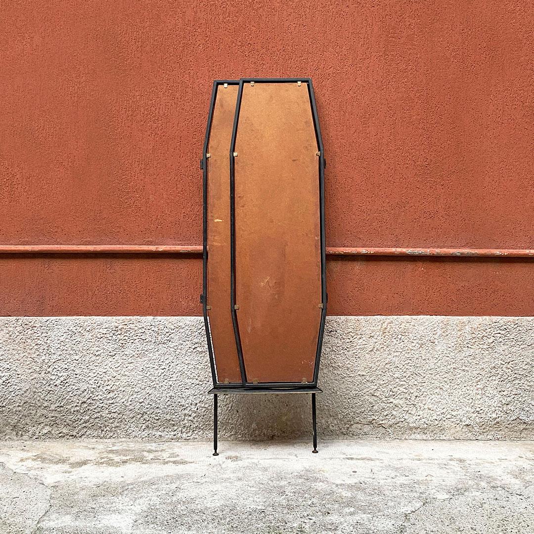 Italian Mid-Century Metal Octagonal Frame with Closable Doors Wall Mirror, 1950s 1
