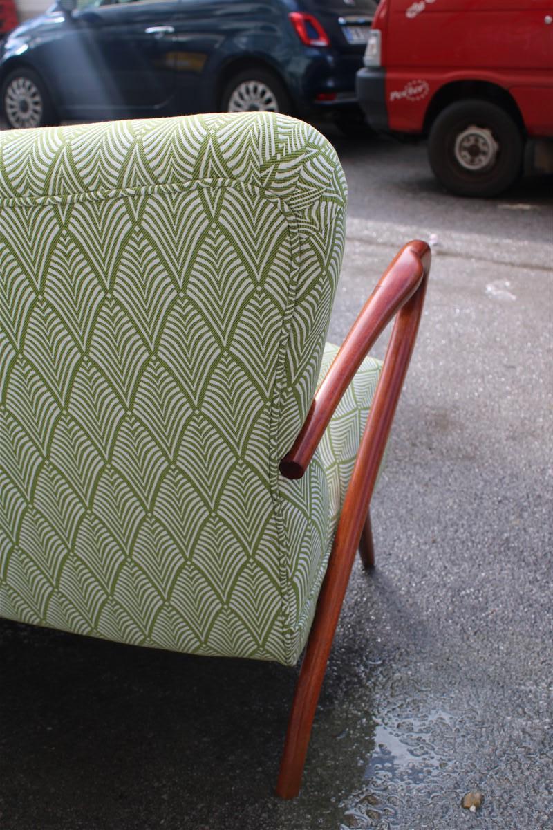 Italian Mid-Century Minimal Sofà Carlo Mollino Style Cherry Fabric Green For Sale 6