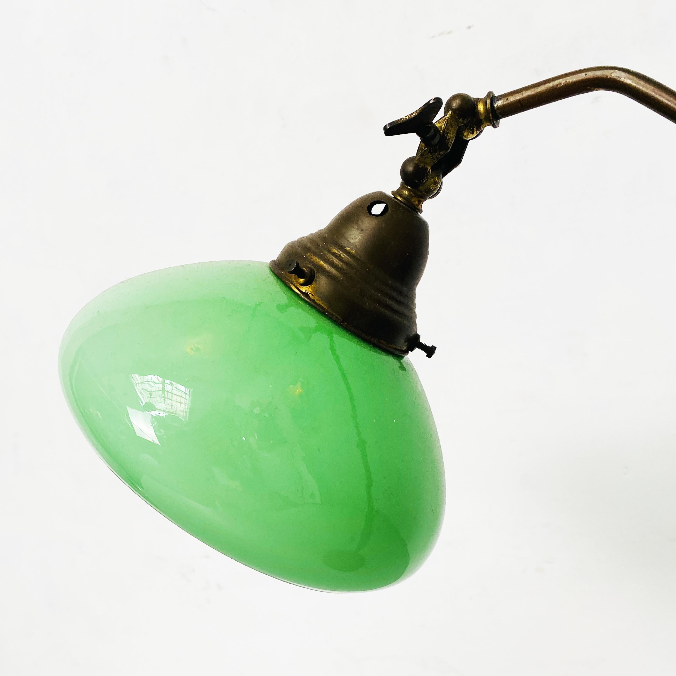 Italian Art Deco Ministerial Table Lamp in Metal, Green Glass and Bakelite, 1930 1