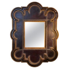 Italian Mid Century Mirror in Leather and Wood
