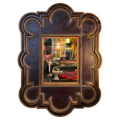 Italian Mid Century Mirror in Leather and Wood