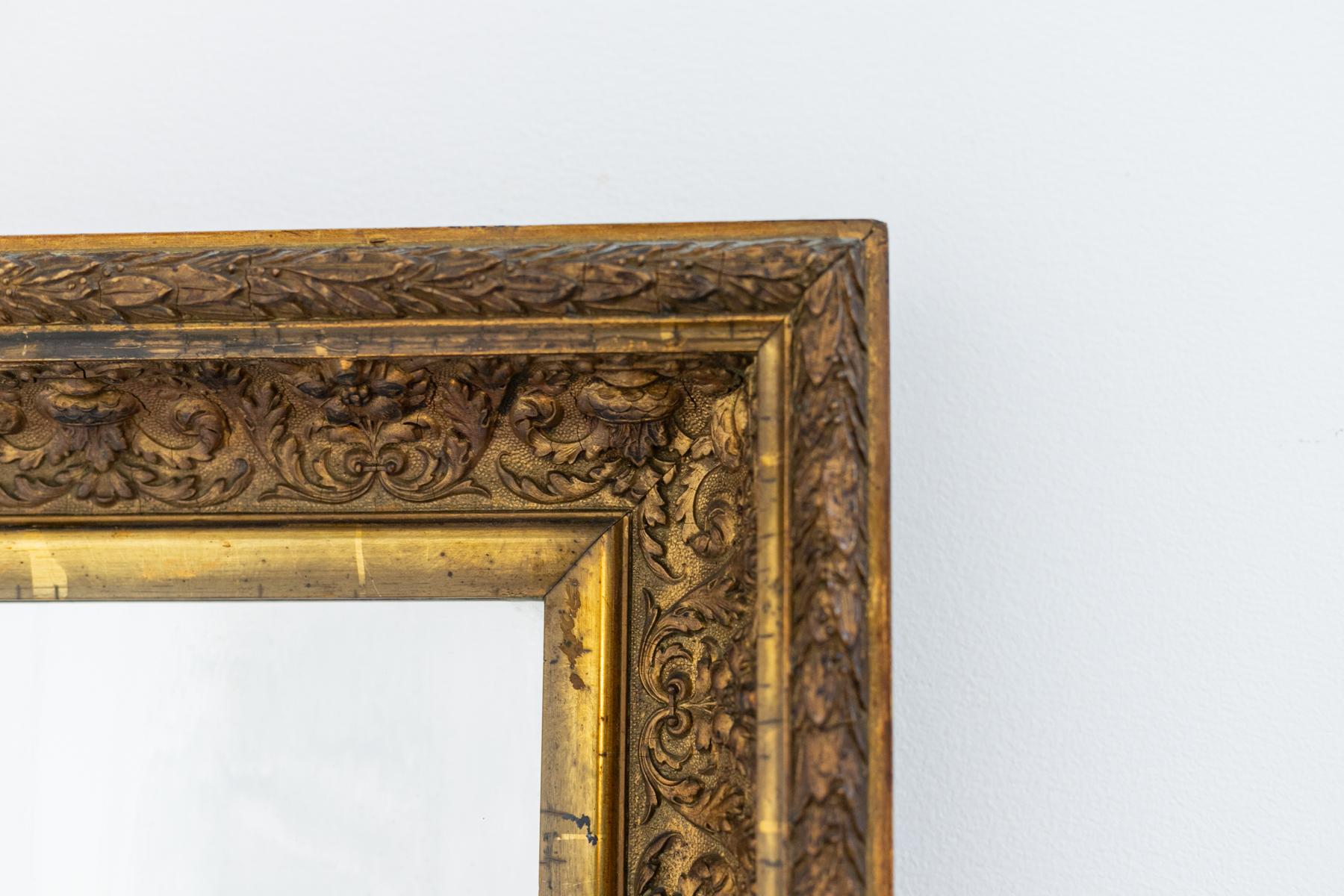 Gilt Italian Mid-Century Mirror With Golden Wood Frame For Sale