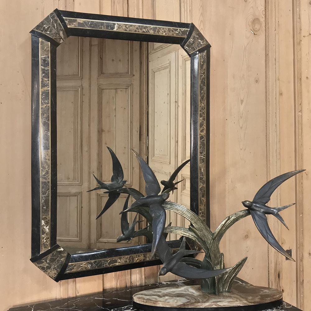 Hand-Crafted Italian Midcentury Mirror with Inlaid Marble Frame