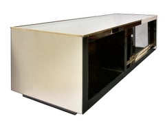Italian Mid-Century Mirrored Sliding Doors Television Sideboard Stand