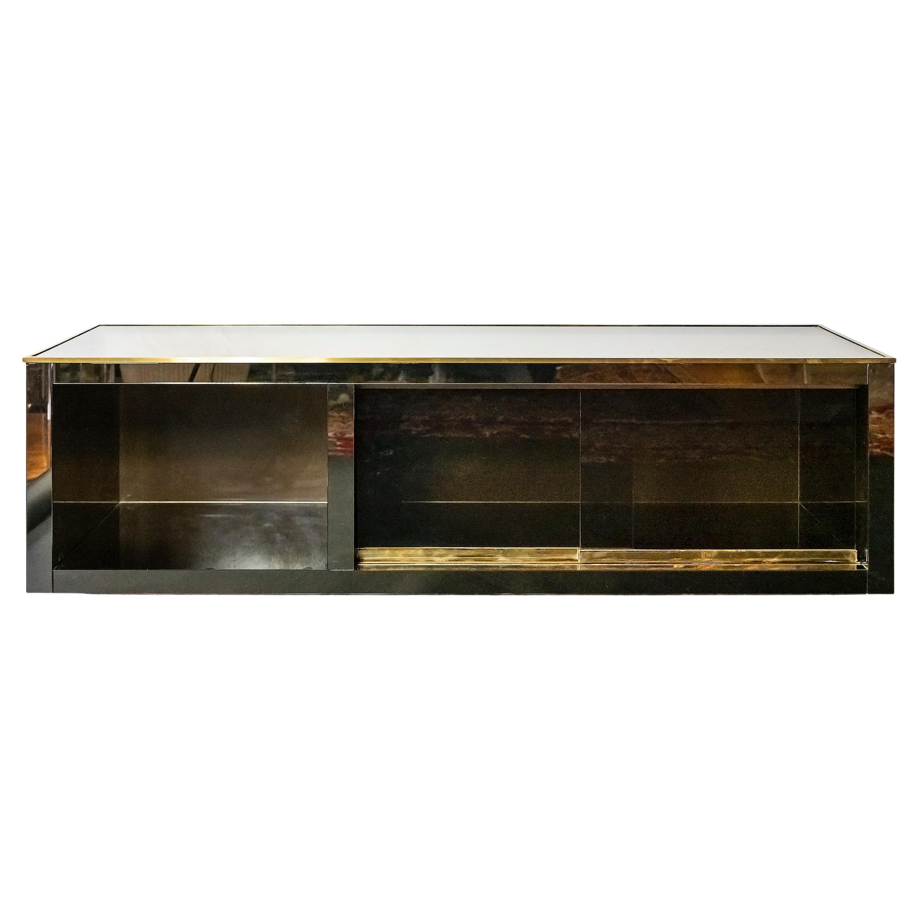 Italian Mid-Century Mirrored Sliding Doors Television Sideboard Stand For Sale