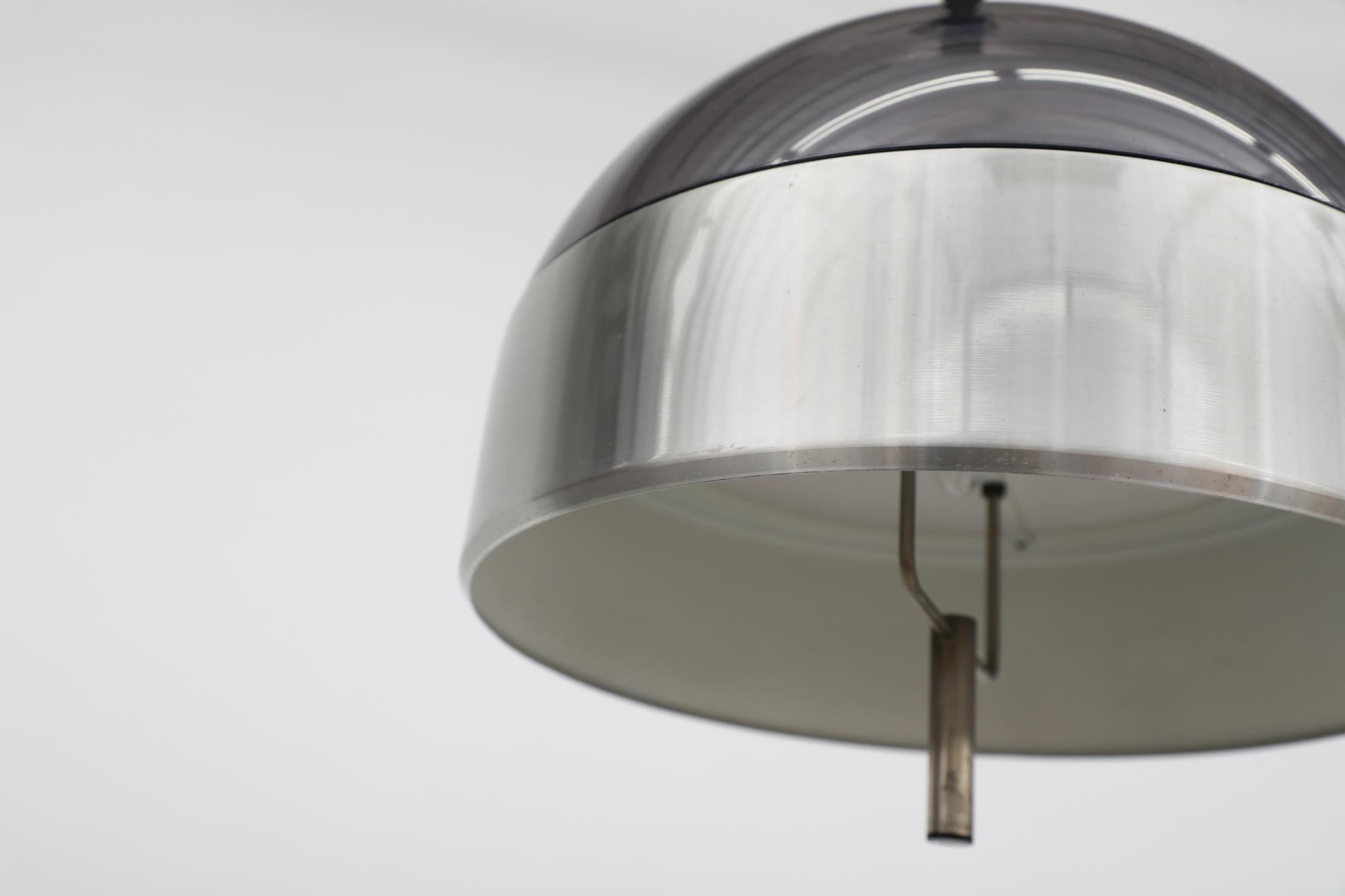 Aluminum Italian Mid-Century Mod 1970's Adjustable Dome Pendant w/ Smoked Plexi Shade For Sale