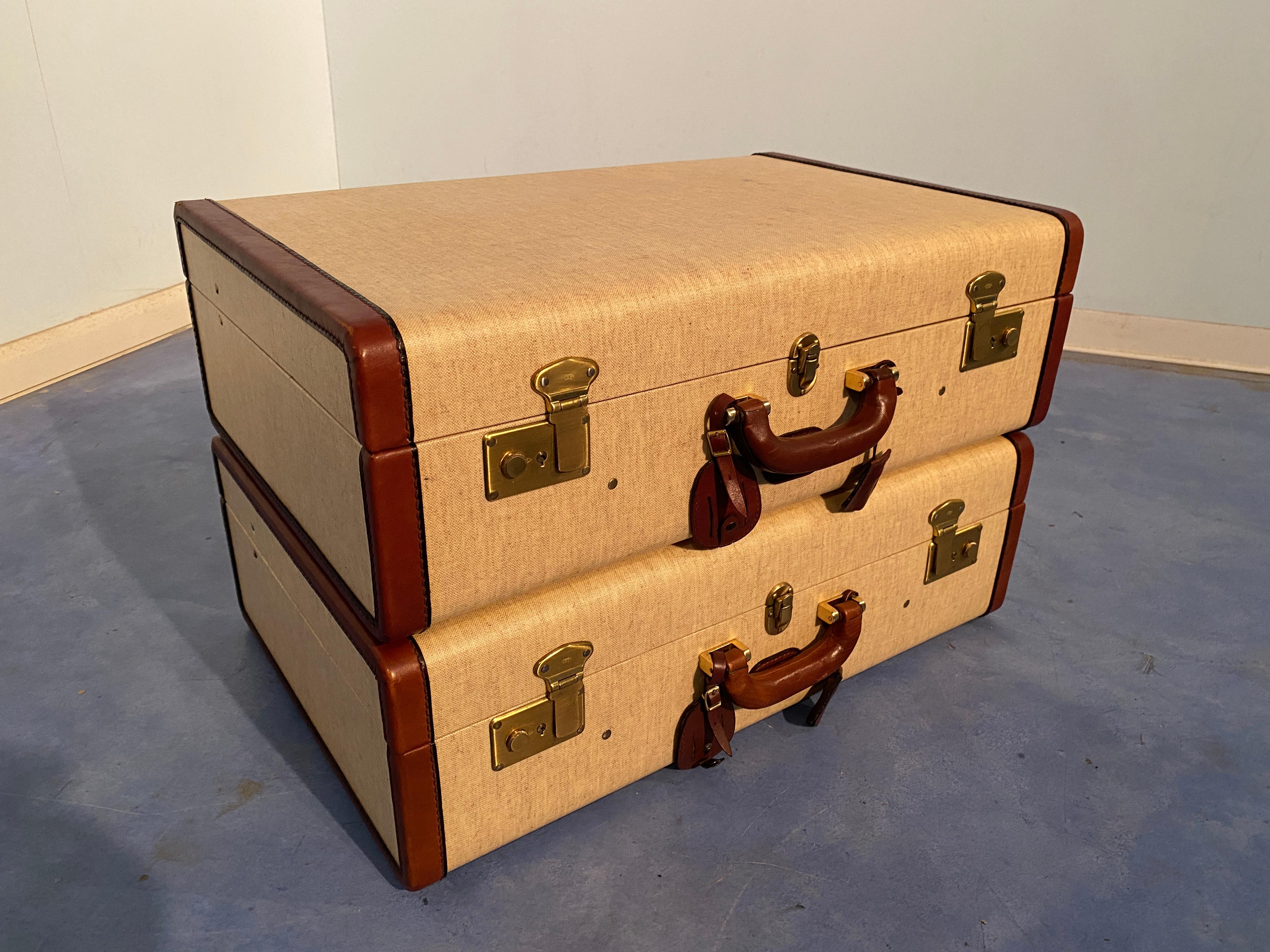 Leather Italian Mid-Century Moder Luggages or Suitcases Mèlange Color, Set of Two, 1960 For Sale