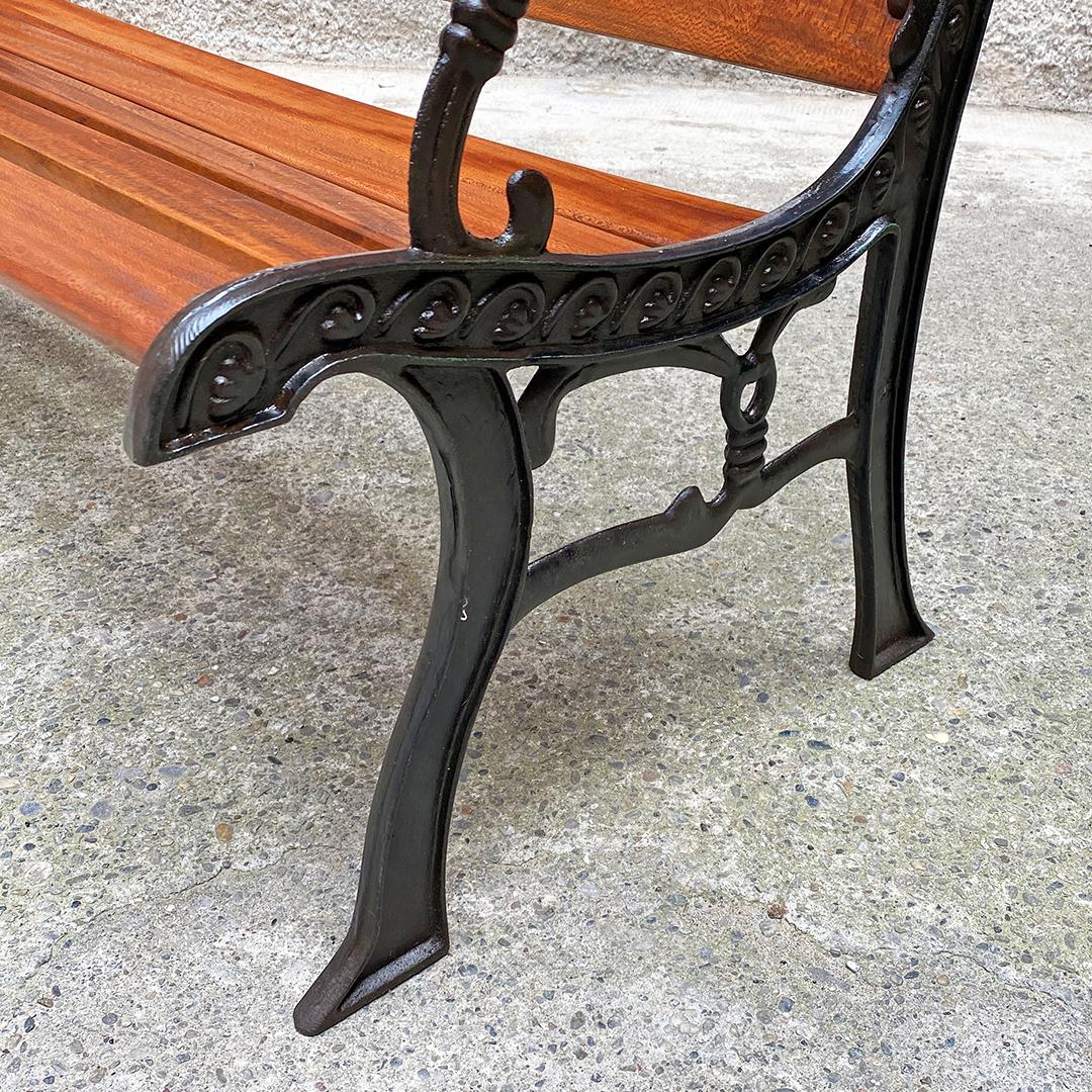 Italian Mid-Century Modern Wood and Cast Iron Outdoor Bench, 1960s 5