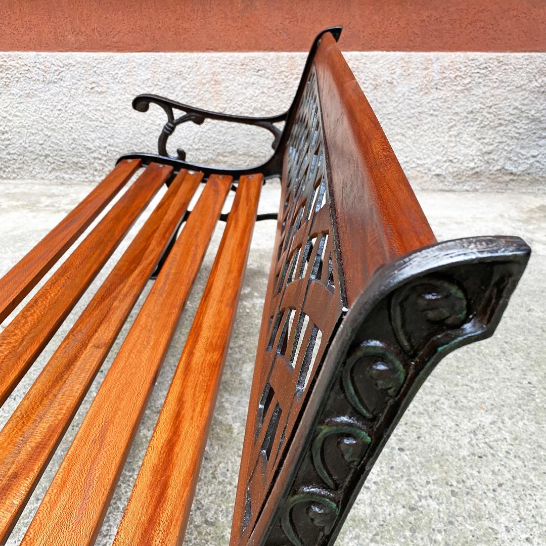 Italian Mid-Century Modern Wood and Cast Iron Outdoor Bench, 1960s 6