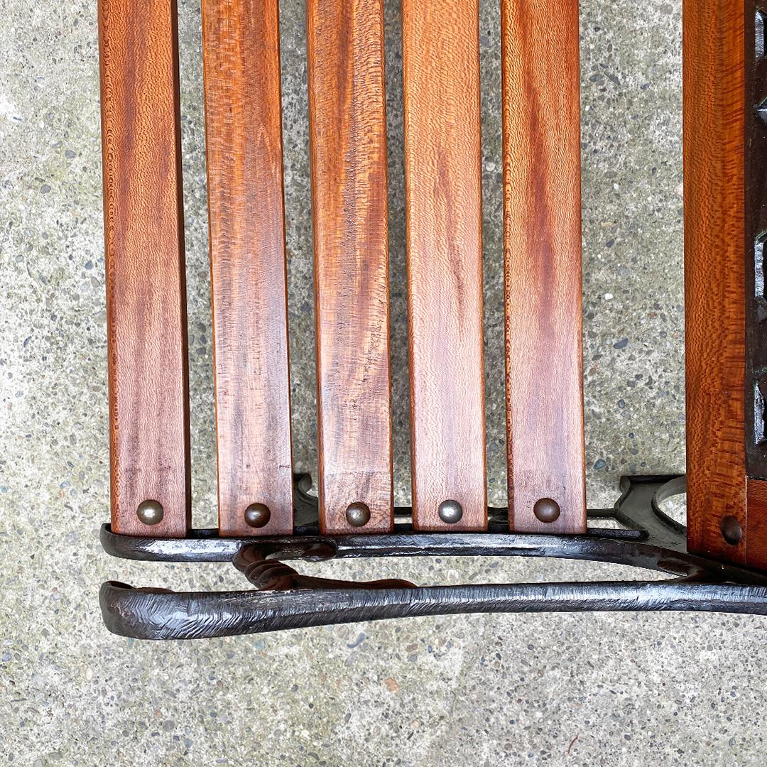 Italian Mid-Century Modern Wood and Cast Iron Outdoor Bench, 1960s 7