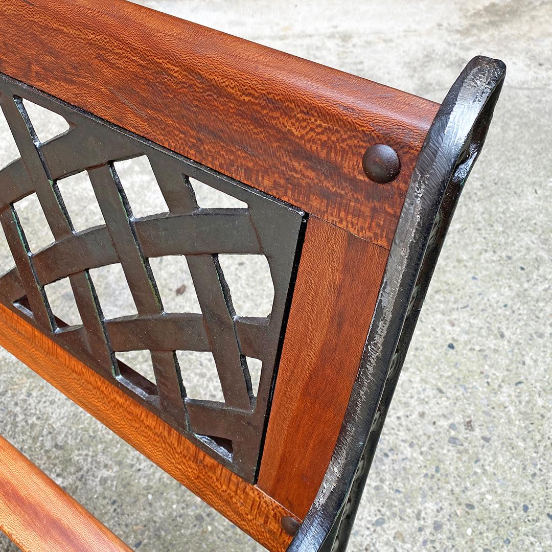 Italian Mid-Century Modern Wood and Cast Iron Outdoor Bench, 1960s 4
