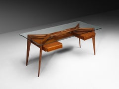 Italian Mid-Century Modern 1950s Sculptural Writing Desk in Mahogany