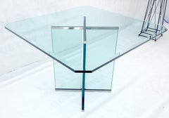 Italian Mid Century Modern 3/4" Thick Beveled Glass Single Pedestal Dining Table
