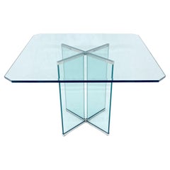 Italian Mid Century Modern 3/4" Thick Beveled Glass Single Pedestal Dining Table