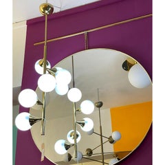 Italian Mid-Century Modern 6-Light Brass & Opaline Glass Pendant, Stilnovo Style