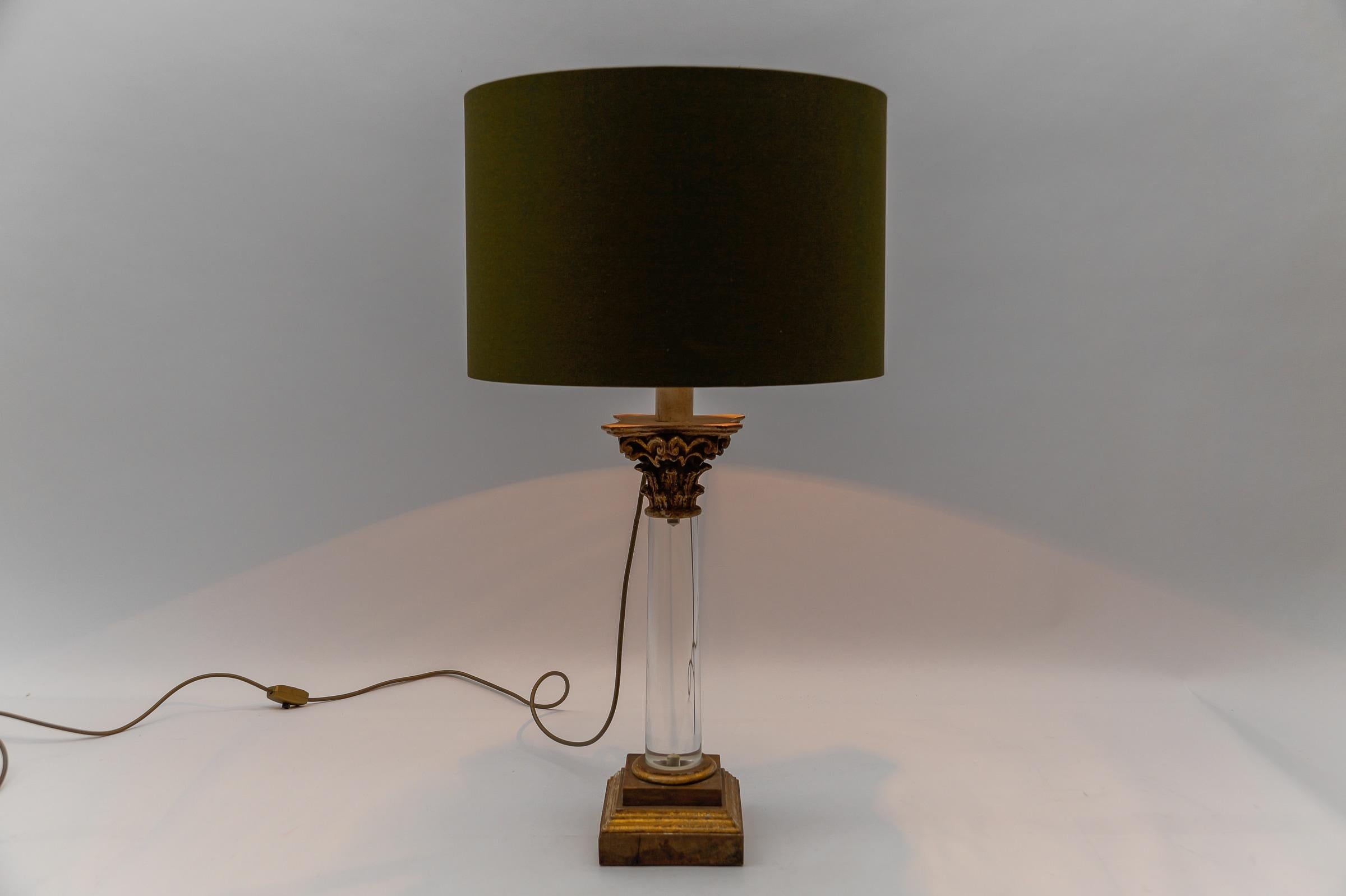 Italian Mid-Century Modern Acrylic & Wood Table Lamp Base, 1960s Italy

The lampshade is to illustrate how the lamp base looks with a shade. The shade has a diameter of 17.71 in. (45 cm) and height 11.41 in. (29 cm).

Dimensions
Diameter: 7.08 in.