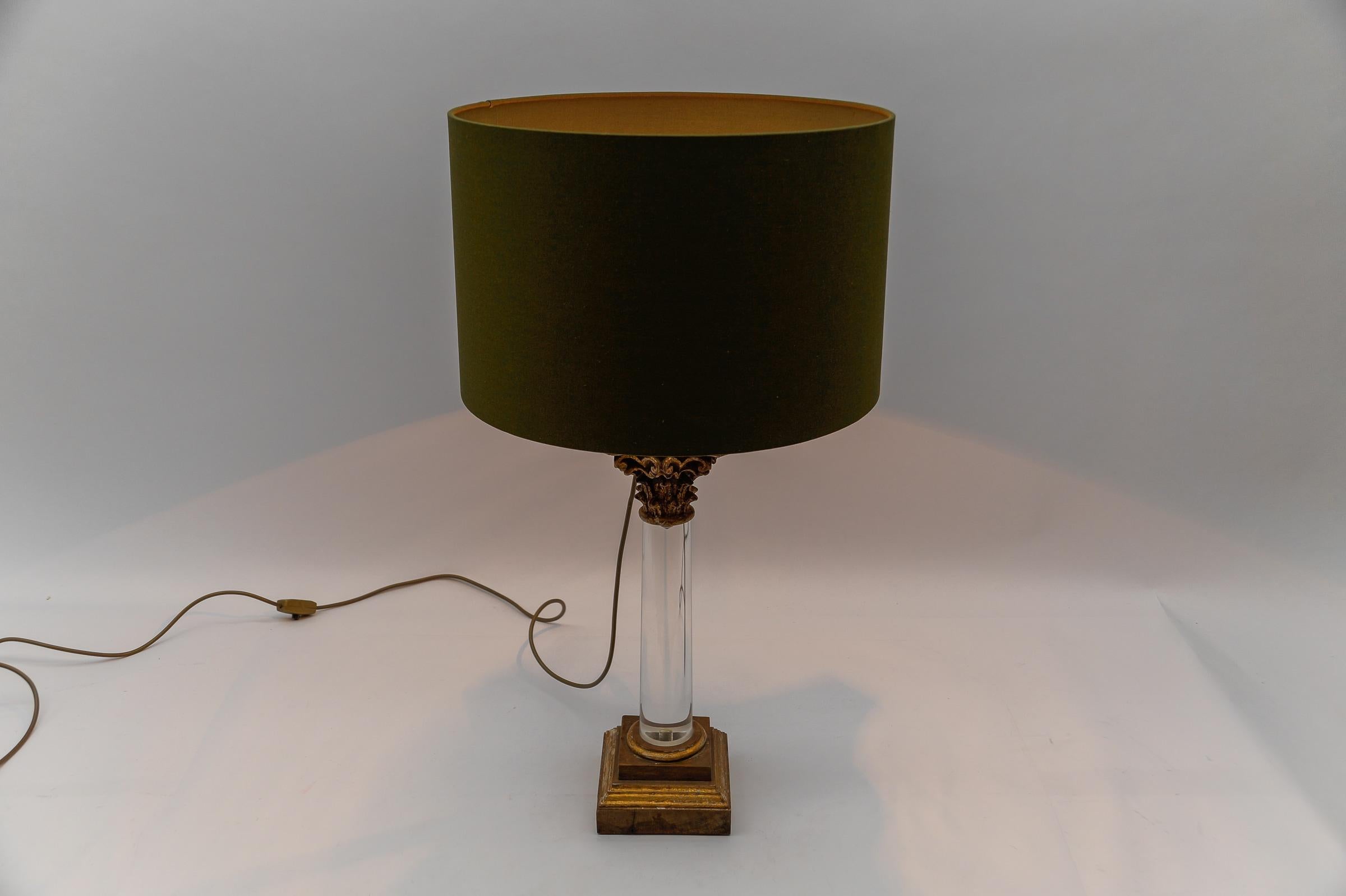 Metal Italian Mid-Century Modern Acrylic & Wood Table Lamp Base, 1960s Italy For Sale
