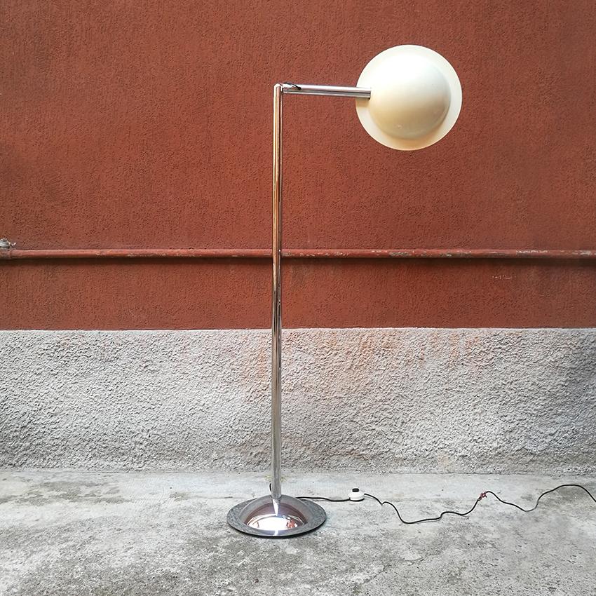 Late 20th Century Italian Mid-Century Modern Adjustable Chromed Floor Lamp by Bilumen, 1970s For Sale