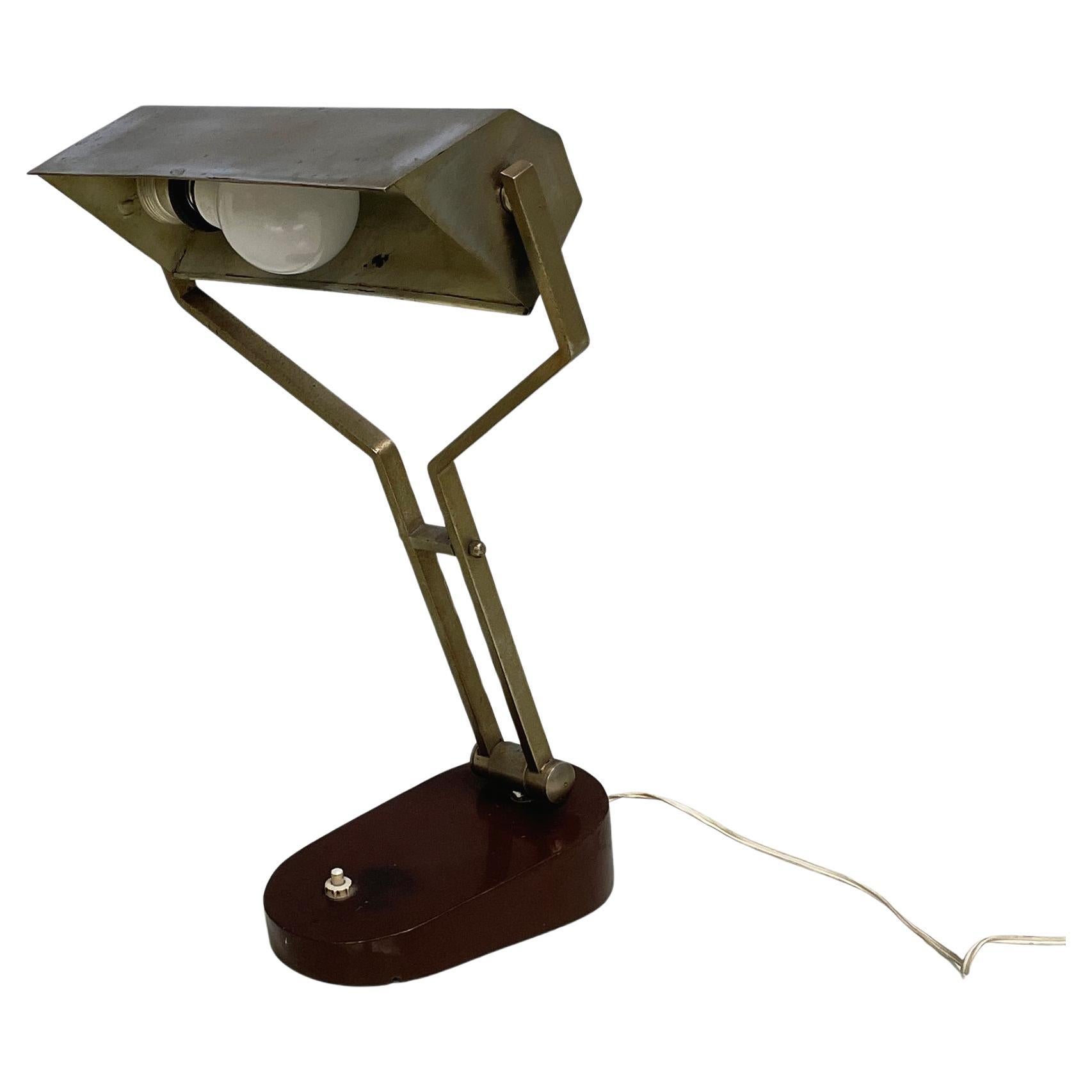 Italian mid-century modern Adjustable desk or table lamp in brown metal, 1930s