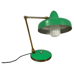 Italian mid-century modern Adjustable table lamp in green metal and brass, 1950s