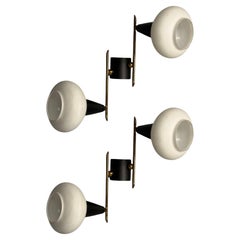 Italian Mid-Century Modern, Adjustable Wall Sconces, Brass, Opaline Glass, 1960s