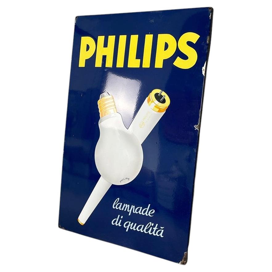 Insegna pubblicitaria italiana in stile mid-century modern della Philips, in metallo, anni '50