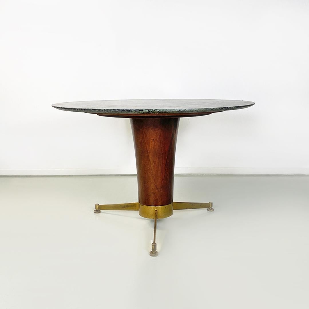 Mid-20th Century Italian Mid-Century Modern Alpi Marble, Wood and Brass Round Dining Table, 1950s