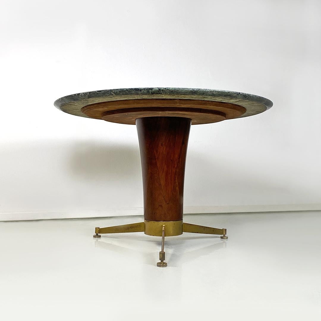 Italian Mid-Century Modern Alpi Marble, Wood and Brass Round Dining Table, 1950s 1