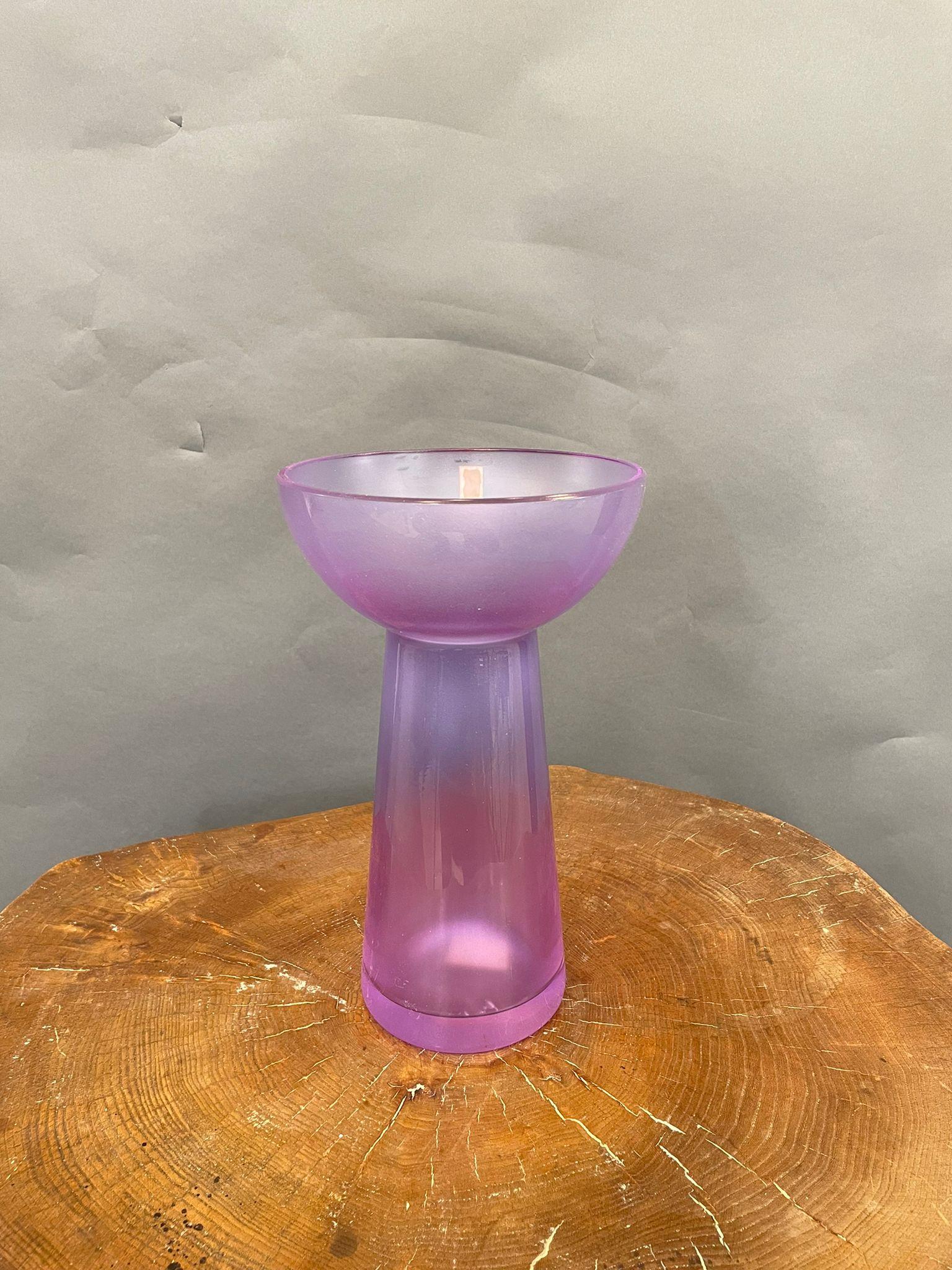 Italian Mid-Century Modern amethyst vase by Sergio Asti, 1970s. Amethyst vase by Sergio Asti, the vase is composed of an upper cup and a flared base. The colour is amethyst and it changes colour with the absorption of light.