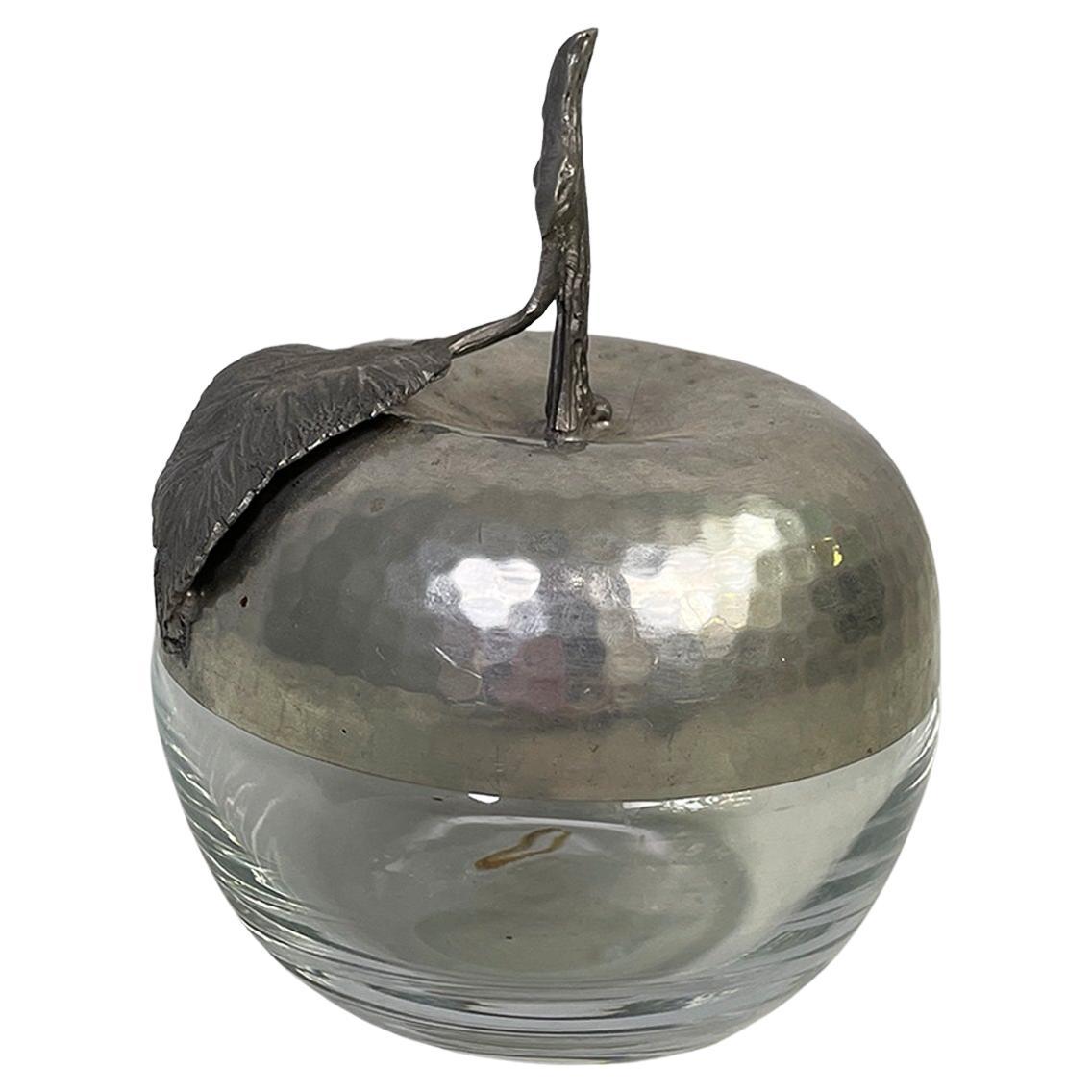 Italian mid-century modern apple container in metal and glass, 1950s