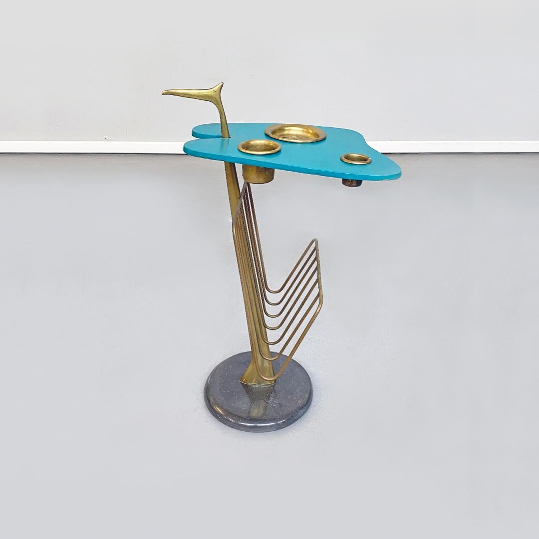 Italian Mid-Century Modern Aqua Green Magazine Rack with Brass Detail, 1980s In Good Condition For Sale In MIlano, IT