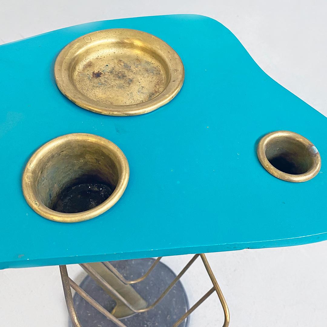 Italian Mid-Century Modern Aqua Green Magazine Rack with Brass Detail, 1980s For Sale 2