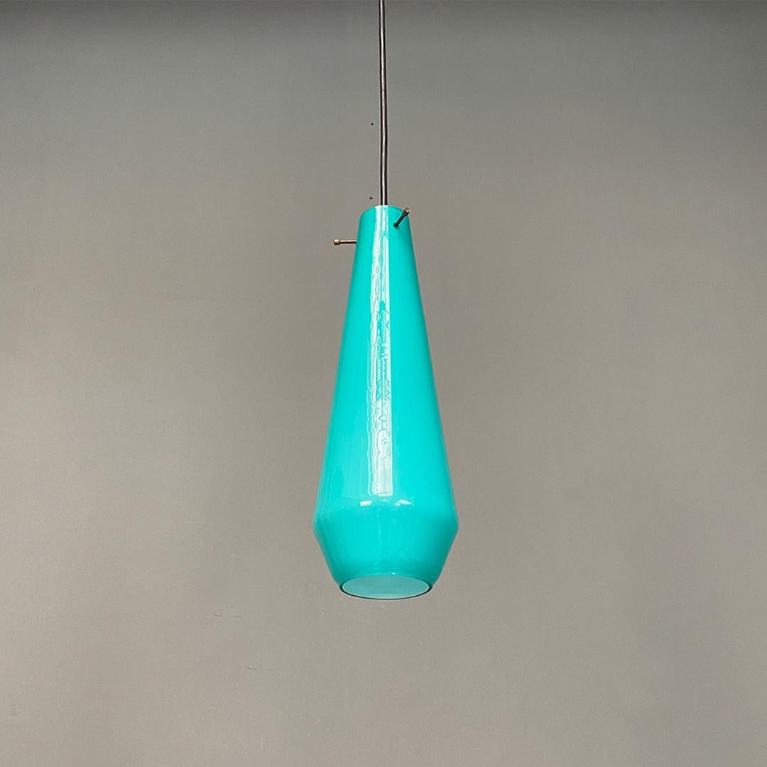 Italian Mid Century Modern Aquamarine and White Double Glass Chandelier, 1960s In Good Condition For Sale In MIlano, IT