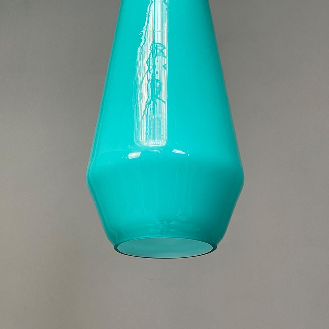 Mid-20th Century Italian Mid Century Modern Aquamarine and White Double Glass Chandelier, 1960s For Sale