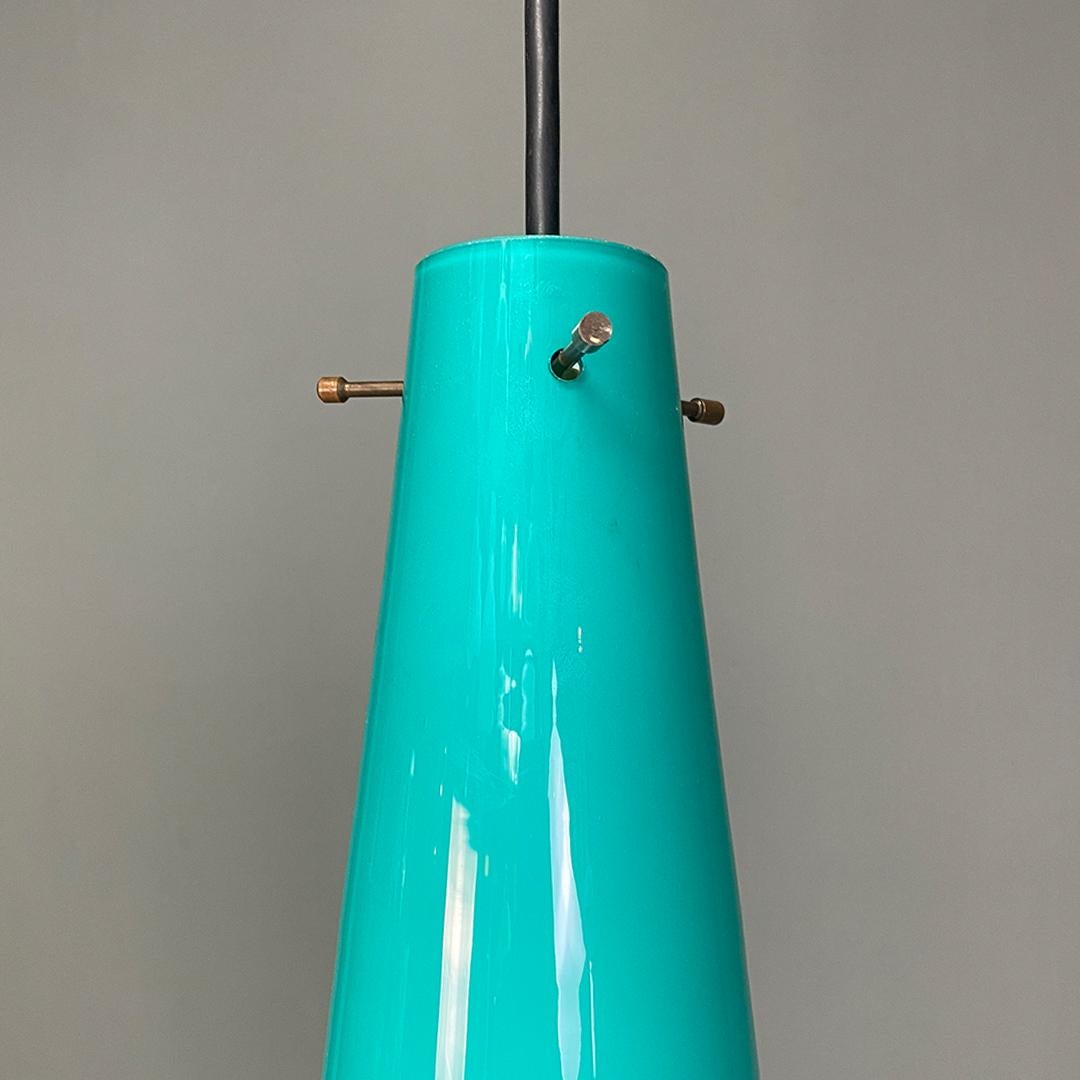 Metal Italian Mid Century Modern Aquamarine and White Double Glass Chandelier, 1960s For Sale