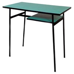 Italian mid century modern aquamarine green laminate and black iron desk, 1960s