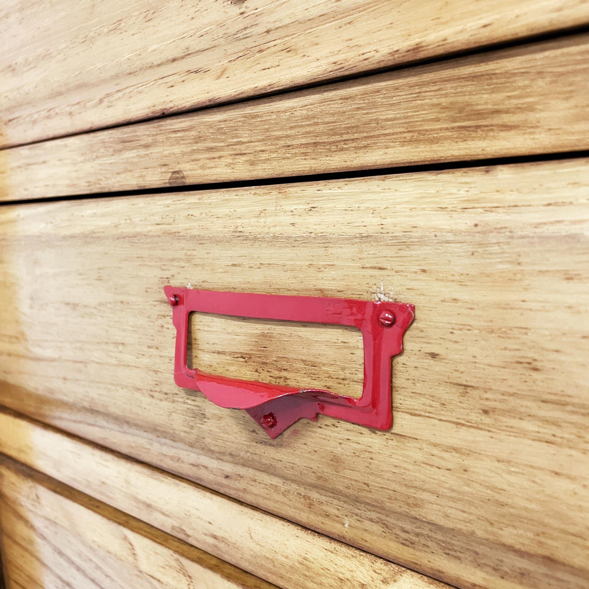 Italian mid-century modern archive cabinet in wood and red metal, 1940s For Sale 7