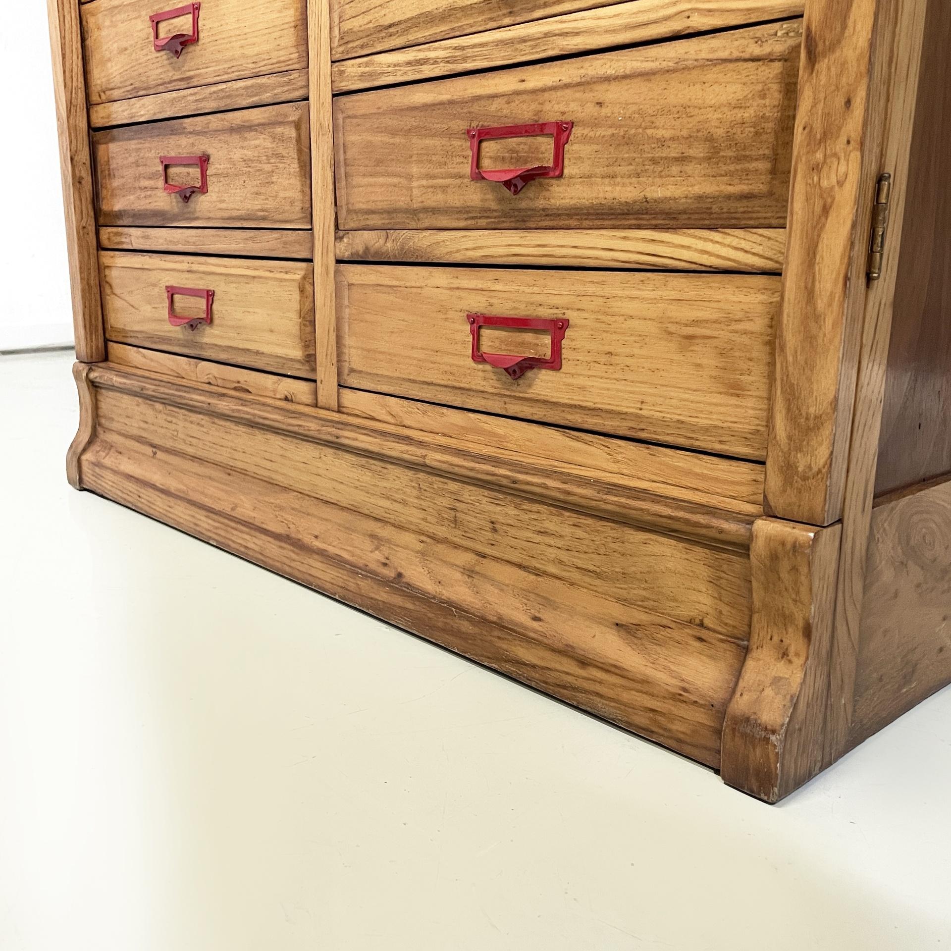 Italian mid-century modern archive cabinet in wood and red metal, 1940s For Sale 9
