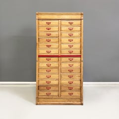 Italian mid-century modern archive cabinet in wood and red metal, 1940s