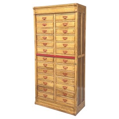 Italian mid-century modern archive cabinet in wood and red metal, 1940s