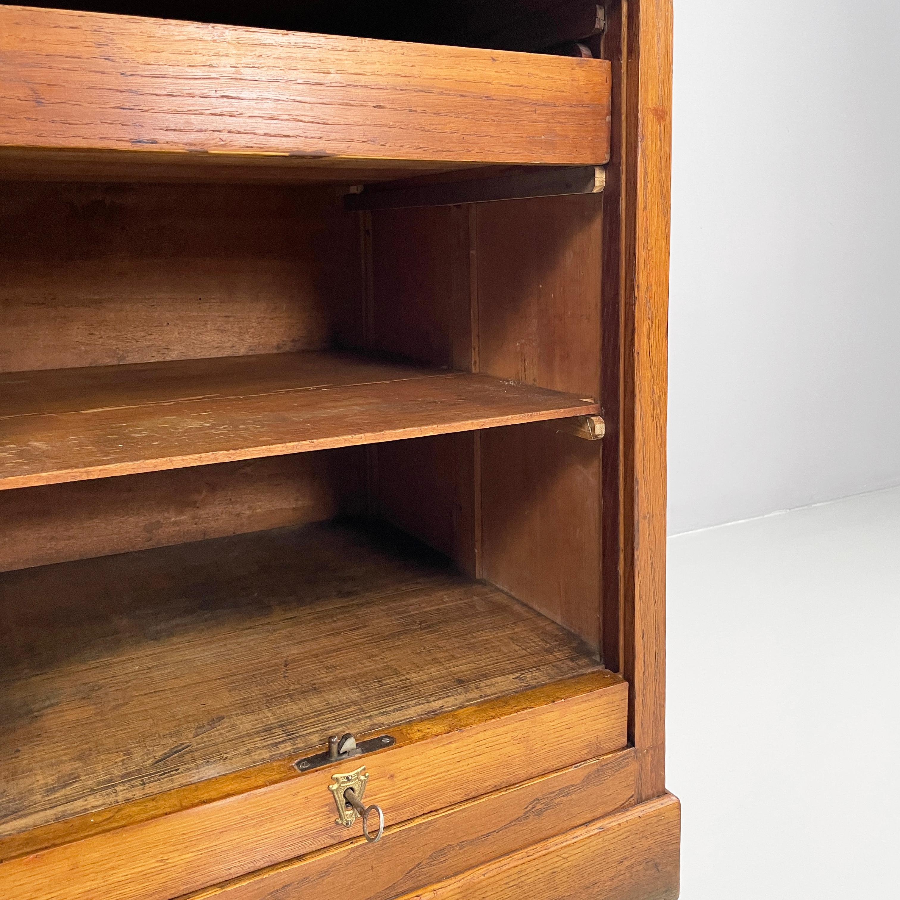 Italian mid-century modern archive cabinet with shutter opening in wood, 1940s For Sale 5