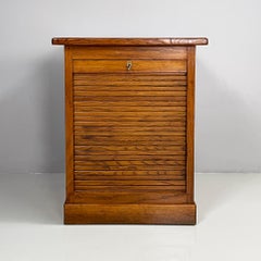 Italian mid-century modern archive cabinet with shutter opening in wood, 1940s