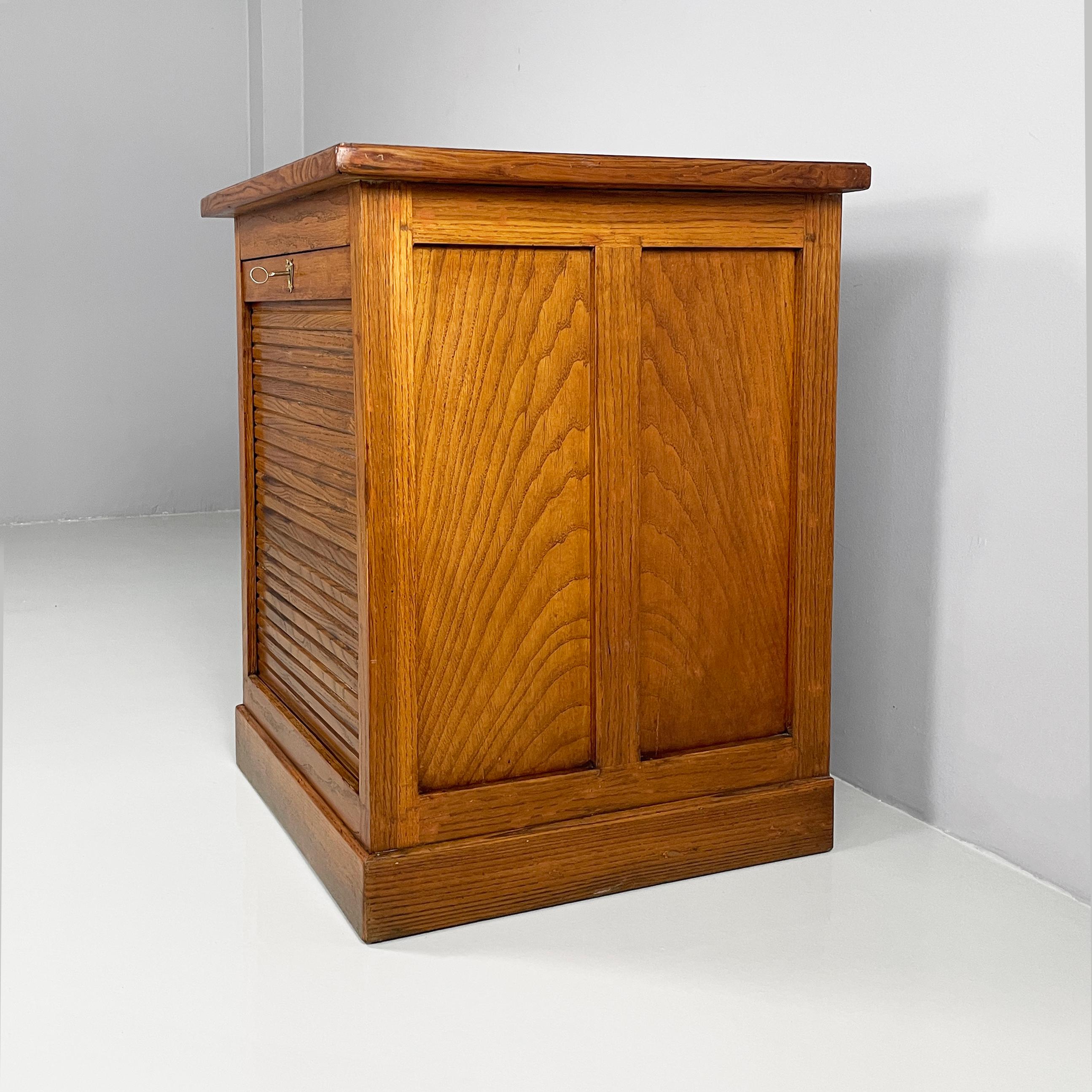 Mid-20th Century Italian mid-century modern archive cabinet with shutter opening in wood, 1940s For Sale