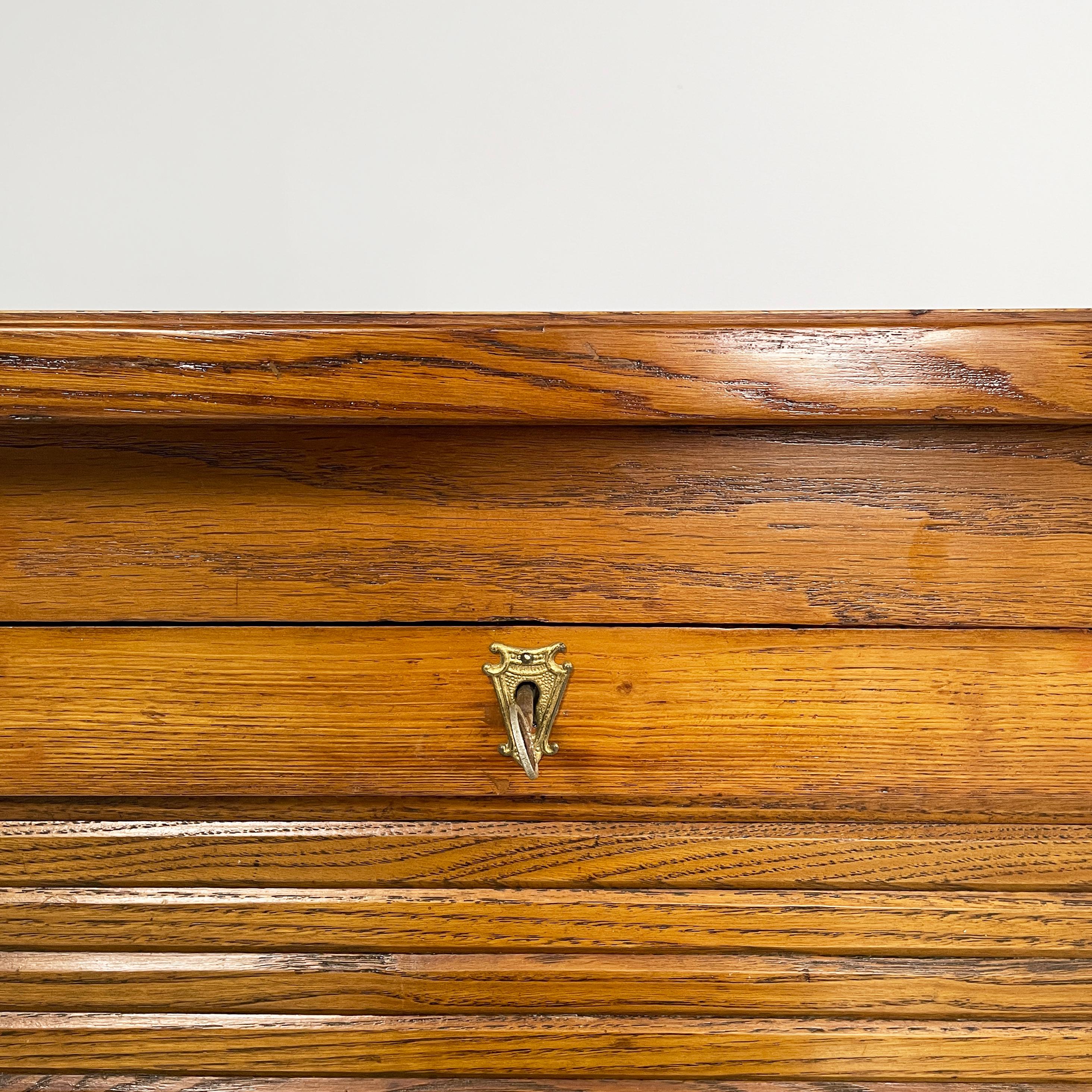 Italian mid-century modern archive cabinet with shutter opening in wood, 1940s For Sale 2
