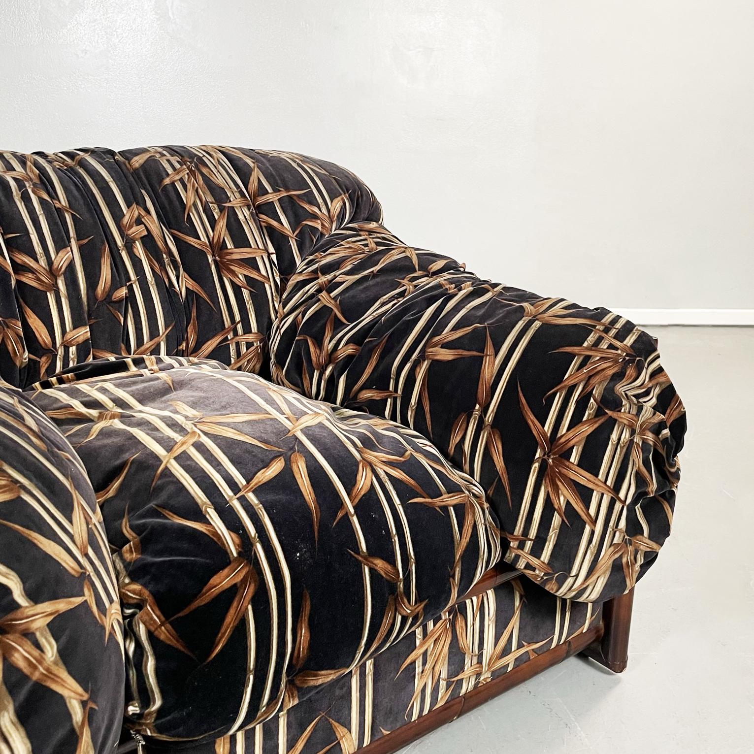 Fabric Italian mid-century modern Armchair in bamboo and fabric, 1980s For Sale