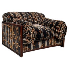 Italian mid-century modern Armchair in bamboo and fabric, 1980s