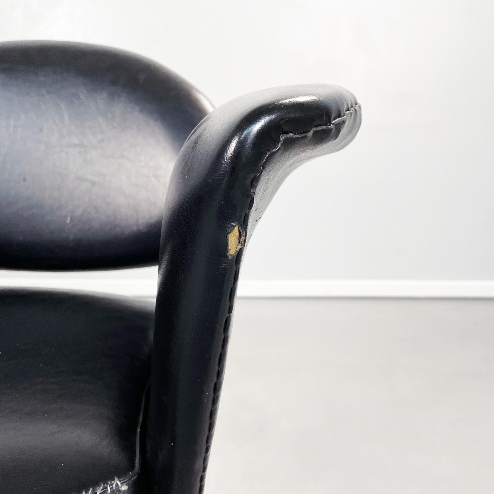 Italian Mid-Century Modern Armchair in Black Leather and Black Metal, 1970s For Sale 6