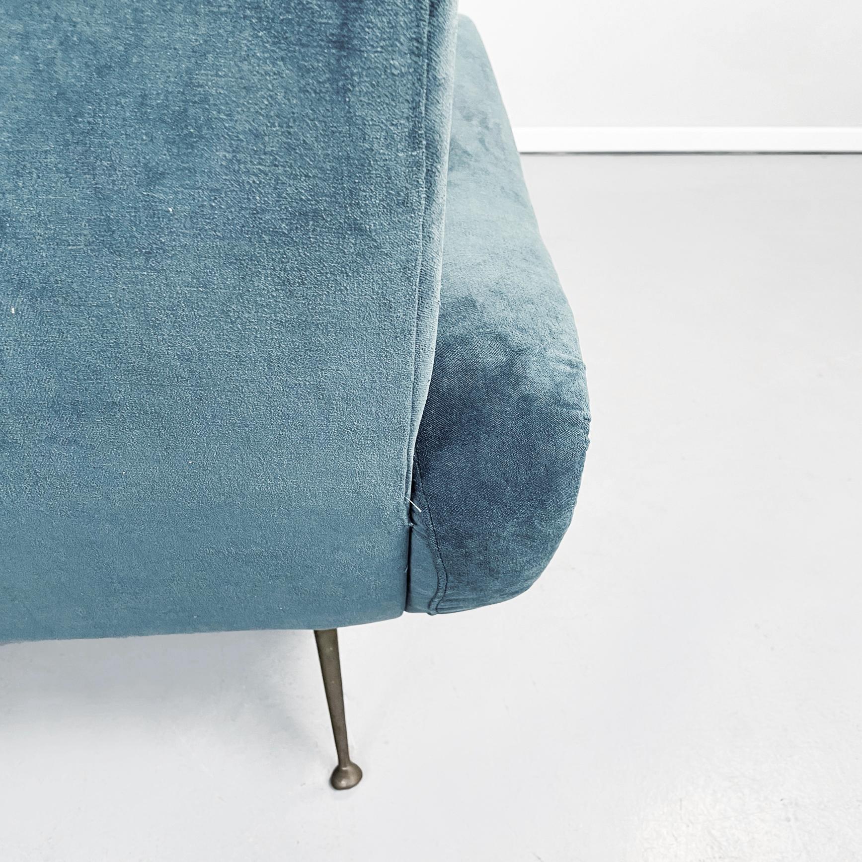 Italian Mid-Century Modern Armchair in Blue Fabric and Brass Feet, 1950s 7