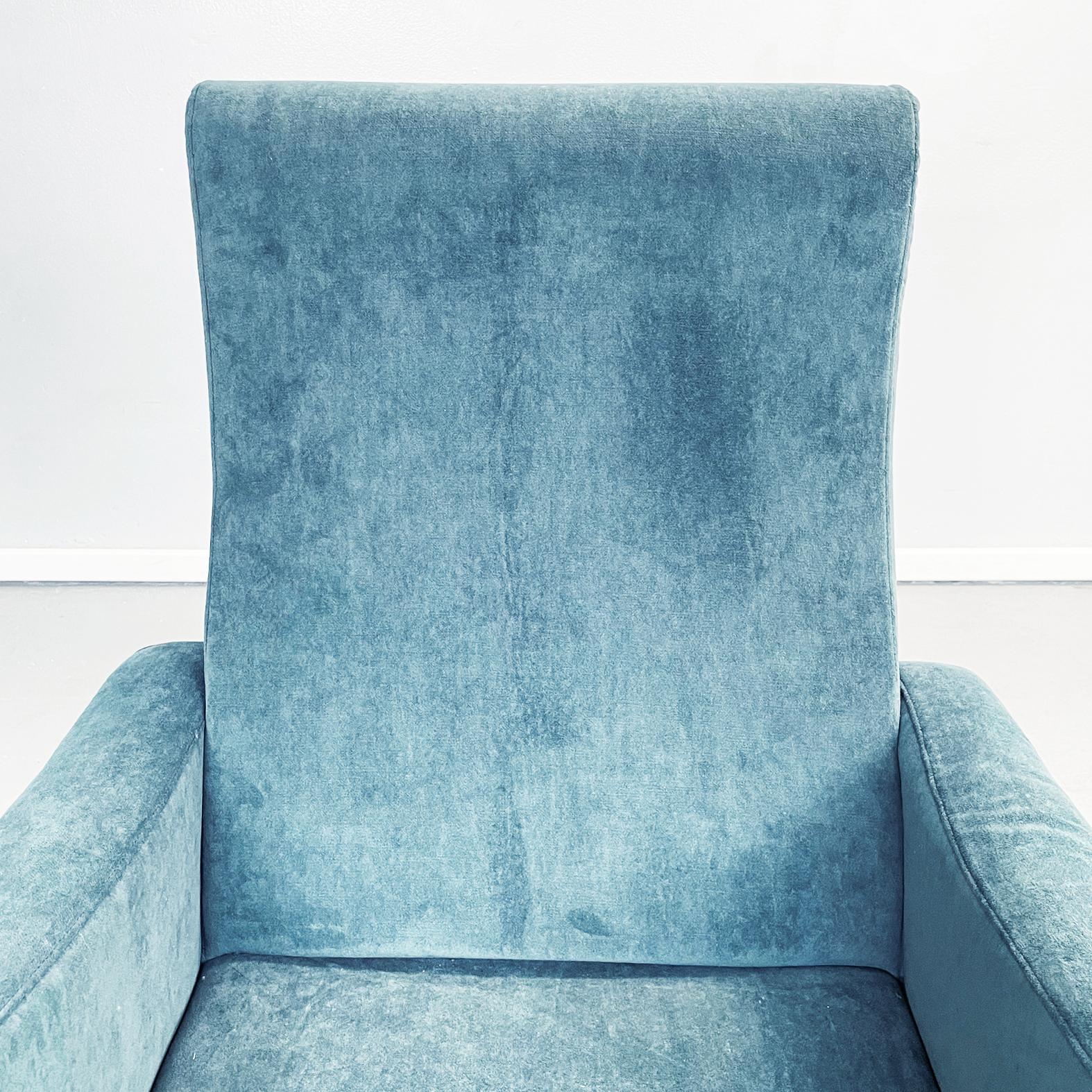 Italian Mid-Century Modern Armchair in Blue Fabric and Brass Feet, 1950s 2