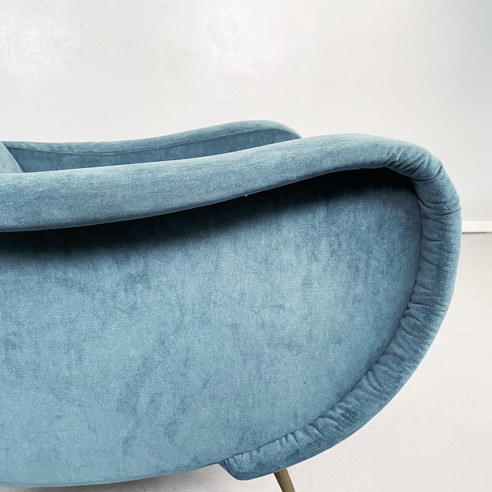 Italian Mid-Century Modern Armchair in Blue Fabric and Brass Feet, 1950s 4